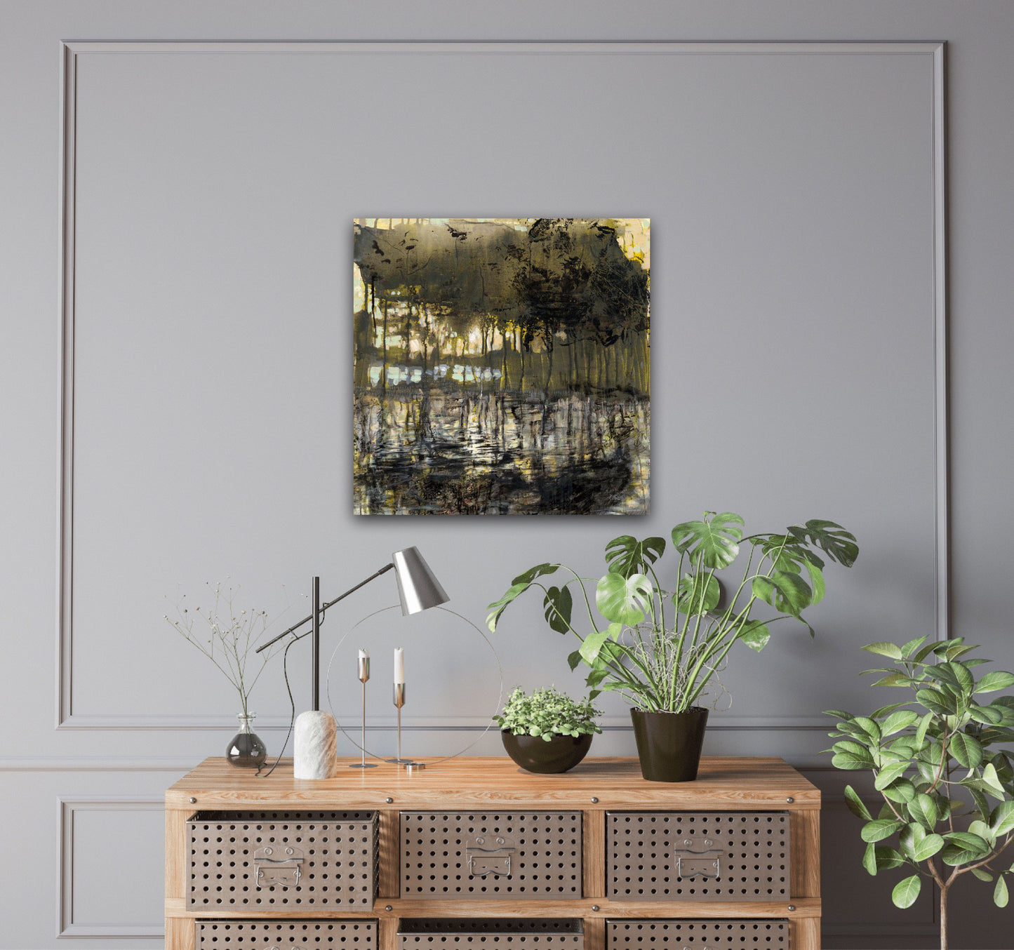 River by Boat by Kris Cush, displayed on the wall