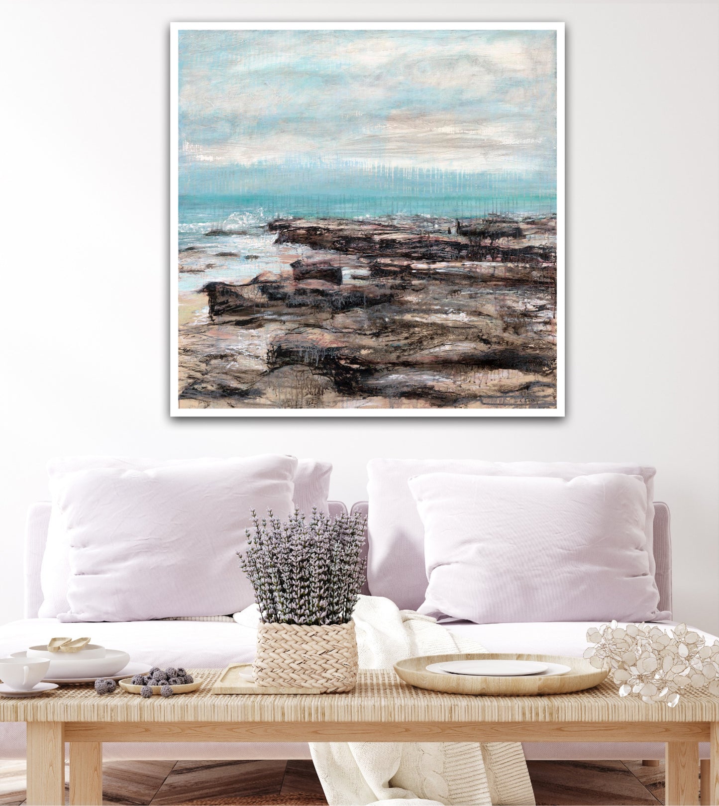 Mooloolaba Rocks by Kris Cush, displayed on the wall